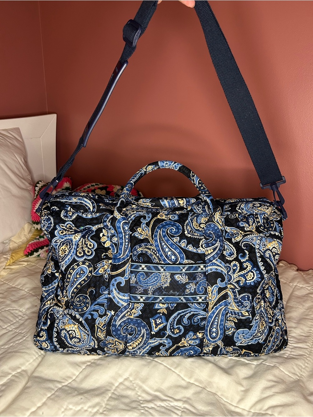 Vera Bradley Quilted Paisley Travel Duffle - Navy, Light Blue & Gold